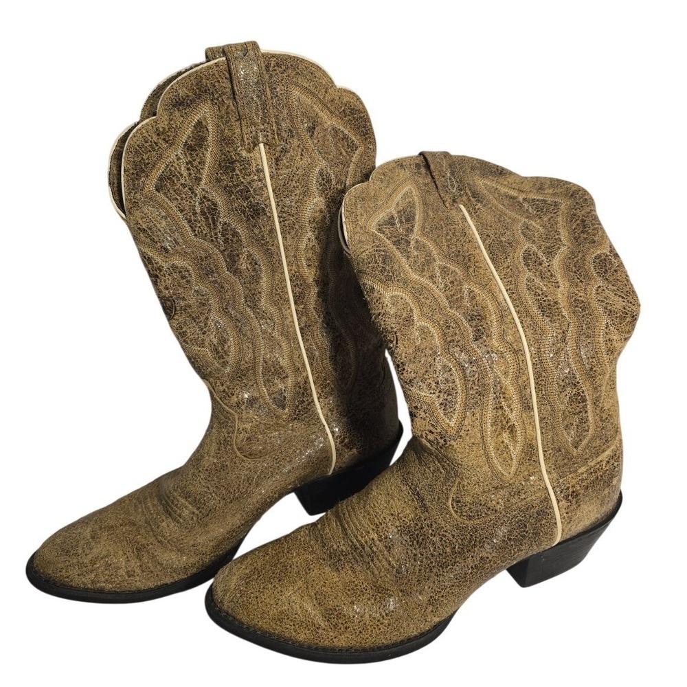 Women's Sz 8.5 Ariat Western Boots Shattered Crackled Tan Heritage round toe